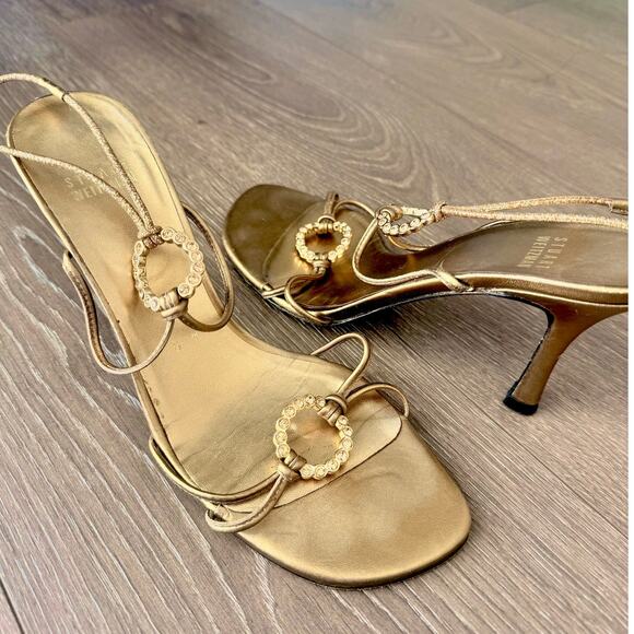 STUART WEITZMAN $299 Women Gold Leather Ice Rink Open Toe‎ Sandals 7.5 - Picture 4 of 6